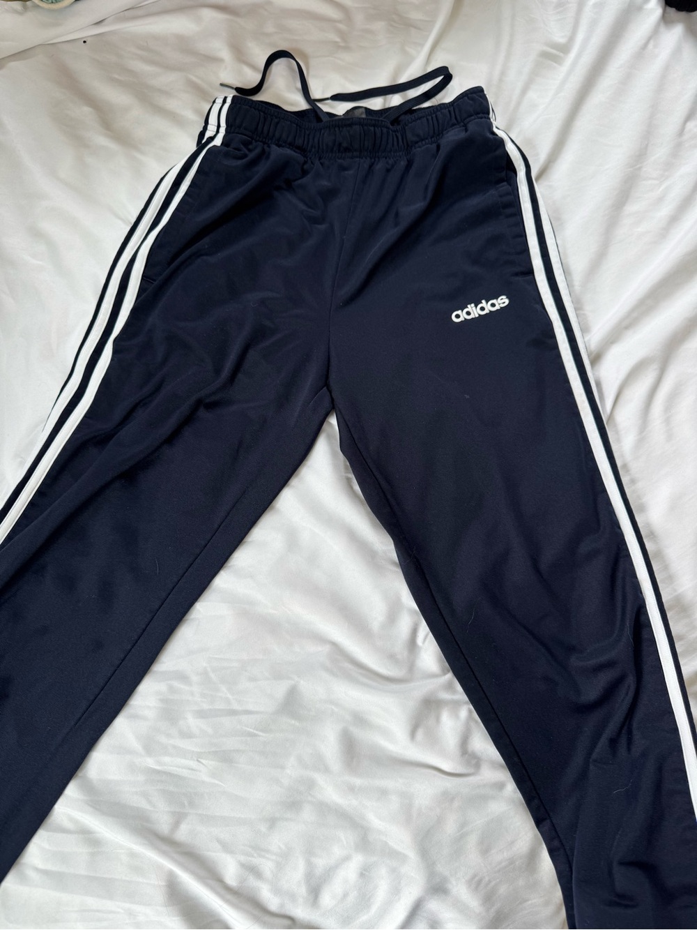 adidas Kids Navy Track Pants with White Three-Stripes